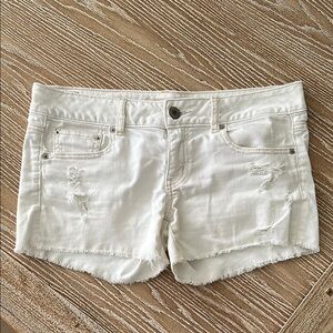 Women's White Distressed Denim Shorts